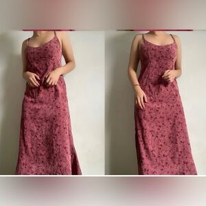 Floral Corduroy Midi Dress Adjustable Straps Coquette Party Event